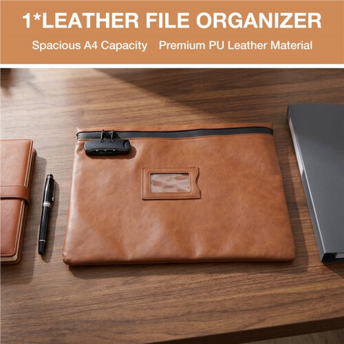 Notary Bag with Lock, Large PU Leather Document Organizer for Secure Travel for Certificates & 1