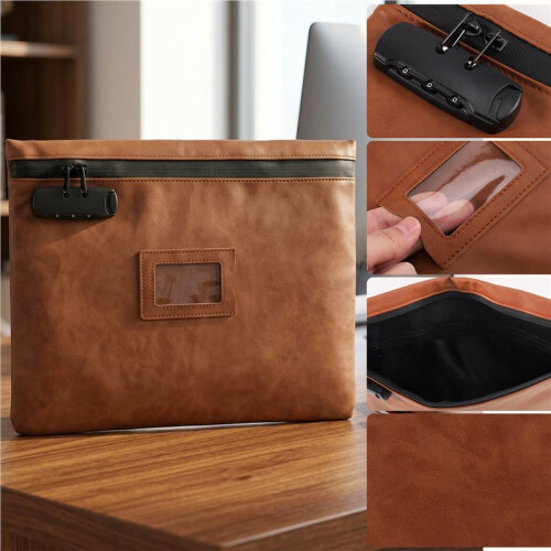 Notary Bag with Lock, Large PU Leather Document Organizer for Secure Travel for Certificates & 2