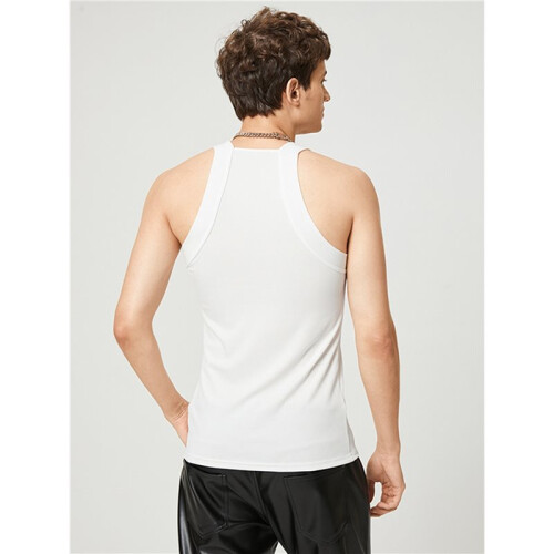 Men'S Solid Color Sleeveless Fitted Stretch Tank Top White XXL 2