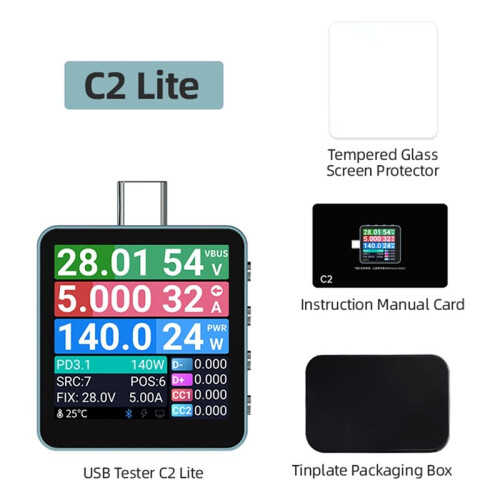 USB Tester C2 Digital Voltmeter Charging Power Detector PD3.2 Battery Tester Fast Charge Detection Trigger C2 Lite
