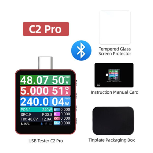 USB Tester C2 Digital Voltmeter Charging Power Detector PD3.2 Battery Tester Fast Charge Detection Trigger C2 Pro 1