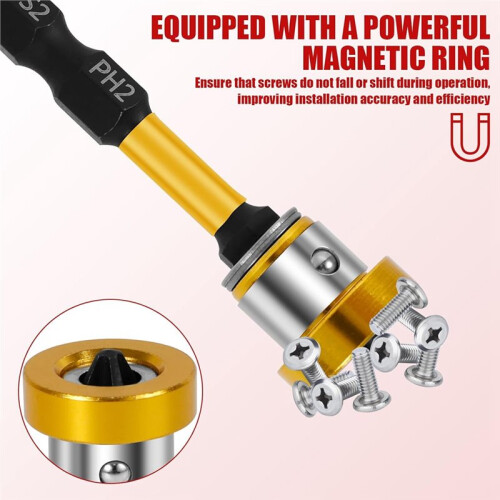 10Pcs Drywall Screw Setter Bit Set PH2, Magnetic Positioning Bits with Adjustable Depth Stop, 1/4" Hex Shank S2 Steel 1