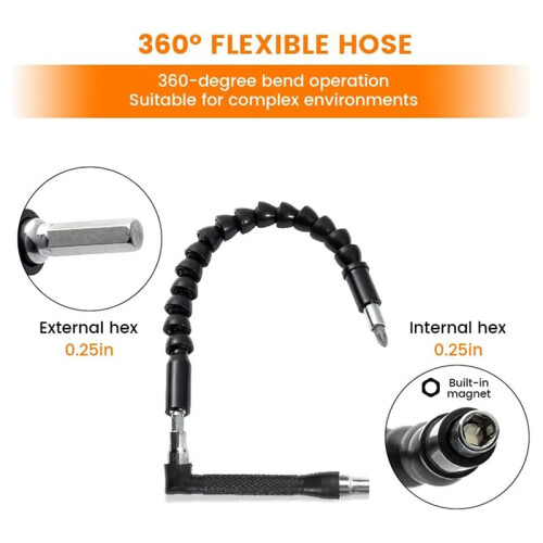 Flexible Drill Bit Extension Set with 105 Right Angle Attachments, Rotatable Socket Adapters & Bendable Shaft