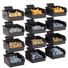 12 Pack Slatwall Bins with Hooks, Plastic Slatwall Accessories Bins Slat Wall Containers Bins, for Slat Wall Panels