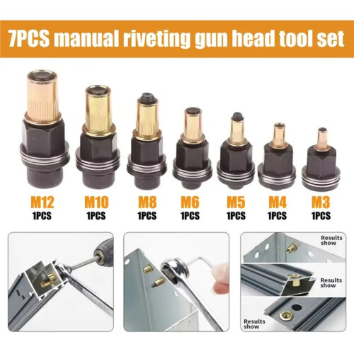 7-Piece Manual Rivet Nut Tool Kit M3-M12 Rivet Nut Setter Hand Tool for Fastening Applications 2