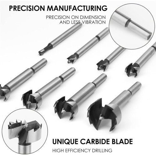 Forstner Bit Set 8Pcs - Forstner Bit Wood Drilling, Forstner Drill Bit with Center Positioning 1