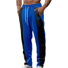 Calças Atletas Retas com Listras Laterais em Bloco de Cores para Homens Azul Escuro XXL