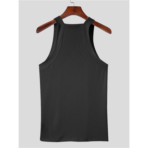Men'S Solid Color Sleeveless Fitted Stretch Tank Top Black XXL