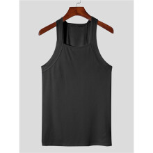 Men'S Solid Color Sleeveless Fitted Stretch Tank Top Black M