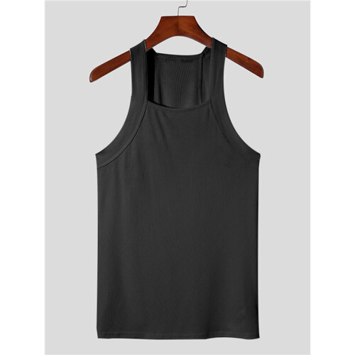 Men'S Solid Color Sleeveless Fitted Stretch Tank Top Black M