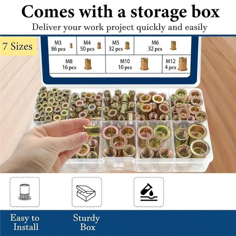 Fully Threaded Rivet Nut 230Pcs Metric Blind Rivet Nuts Kit, M3-M12 Zinc-Plated Flat- Threaded ...