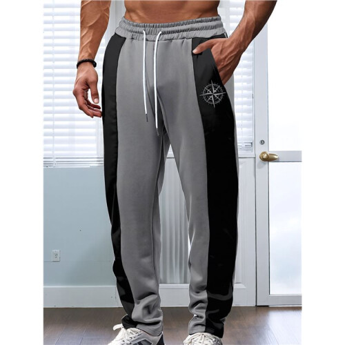 Men'S Color Block Side Stripe Drawstring Straight Athletic Pants Dark Gray M 2