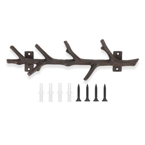 12" Cast Iron Tree Branch Vertical Coat Hat Rack - Rustic Wall Mount Hook for Entryway & Storage 1