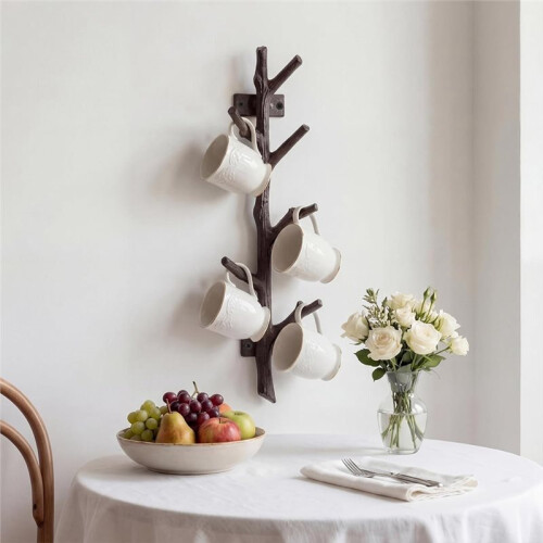 12" Cast Iron Tree Branch Vertical Coat Hat Rack - Rustic Wall Mount Hook for Entryway & Storage 2