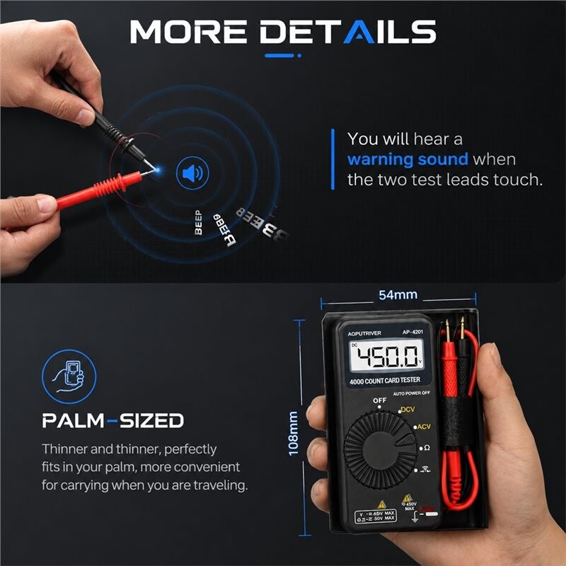 Digital Multimeter 4000 Counts Auto Range AC/ Voltage Tester Voltmeter ...
