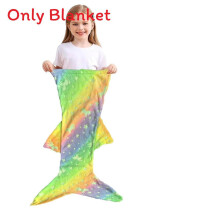 (Green Finned) Unicorn Rainbow Cartoon Mermaid Tail Blanket Super Soft Glow In Flannel Dark The