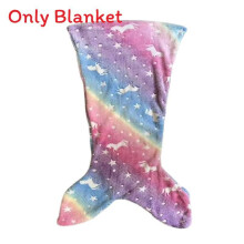 (Blue Pink) Unicorn Rainbow Cartoon Mermaid Tail Blanket Super Soft Glow In Flannel Dark The