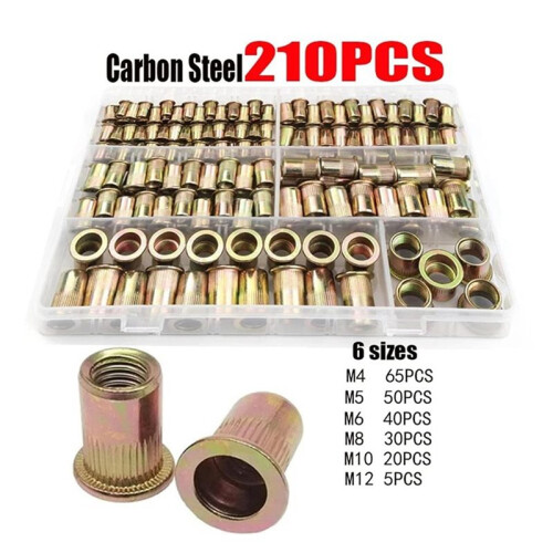 210PCS Box Rivet Nuts Carbon Steel M4-M12 Flat  Rivet Nuts Set Hardware Multi Sizes Insert Rivet Nuts(210PCS M4-M12) 2