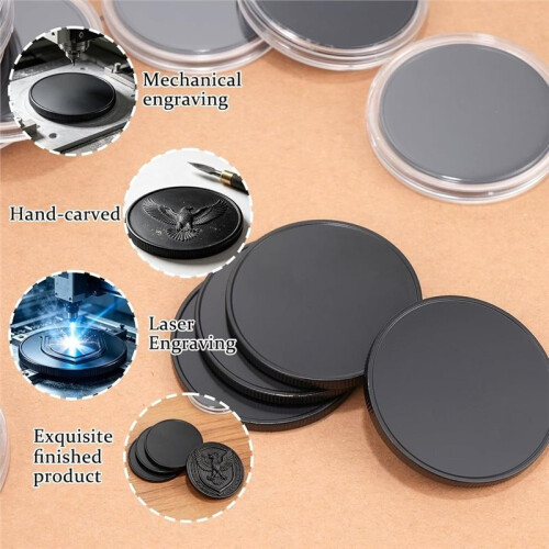 15 PCS Black Blank ChallengeCoins 40mm Diameter 3mm Thick Plated Iron Engravable Blanks Double Sided for DIY 1