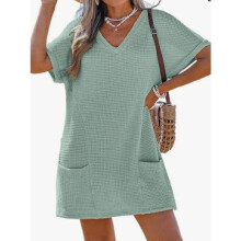 (Green, S) Beachwear Up Cover Dress With Pockets And V Neck For Women And Yoga Vacation