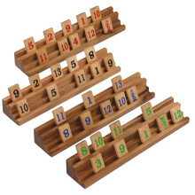 Ajuny Rummy Tile Board Game 108 Number Tiles with 4 Wooden Rack & Bag 10 In