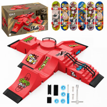 6-in-1 Fingerboard Skatepark Set with 6 Mini Skateboards, 6 Ramps & Display Stand - Fingerboard Toy for Kids and Adults, Birthday Gift (Red)