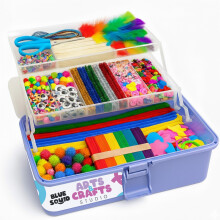Blue Squid Arts & Crafts Box (Purple)- 2800+ pcs Deluxe Craft Supplies Box, 2 Drawers, 18 Compartments, Sturdy Handle