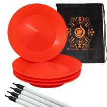 Set of 4 Spinning Plates and Sticks - Flexi Kid's Plate Spinning Set - Includes Cascade Carry Bag (Orange)