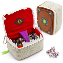 CASEMATIX Mimic Spell Book Dice Case with 7 RPG Dice - 7" Zippered Tome Holder for 250 Pieces, DnD Dice Storage Bag with Carabiner