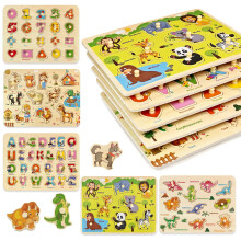 Wooden Peg Puzzles for Toddlers 1 2 3 4 Year Old, 5 Pack Montessori Jigsaw Puzzles for Kids Boys Girls