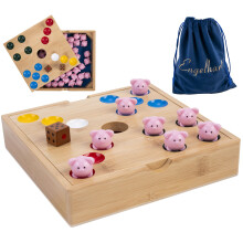 Engelhart Piggy Drop Game Bamboo Box - Family Board Game with 60 Silicone Piglets, 2 Dice and Rules for Kids and Adults 350444