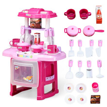 EVERGD Kitchen Playset Role Playing Game Small Kitchen Toy Play Set with Light and Sound 24 Accessories Included Best Gift for Boys Girls (Pink-24