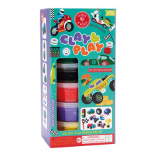 Floss & Rock - Clay & Play - Cars Theme, Air Dry Clay Modelling Kit, 10 Colours, 10 Car Themed Figures, Silicone Mat