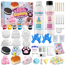 Funewest Taba Squishy Making Kit for Kids, DIY Squishy Maker with Liquid Silicone and Molds, Flex Rubber, Flocking Powder