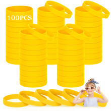 Kids silicone wristbands, 100PCS kids Yellow Rubber Wristbands Blank Wrist Bands Universal Wristband Set for Kids Child Children Kindergarden Team