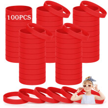 Kids silicone wristbands, 100PCS kids Red Rubber Wristbands Blank Wrist Bands Universal Wristband Set for Kids Child Children Kindergarden Team