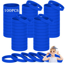 Kids silicone wristbands, 100PCS kids Blue Rubber Wristbands Blank Wrist Bands Universal Wristband Set for Kids Child Children Kindergarden Team