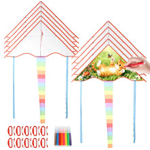 DIY Blank Kites,kids Kite Making Kit 33.46 x 16.54 in Blank Kites with 8 Colors Pens Included, Easy to Fly Triangle Kite Bulk