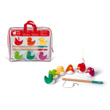Janod - Ducky Fishing Game - Multi-Colour Ducky Ducks - 6 Ducks + 2 Fishing Poles to Take Everywhere - Bath Toy and Outdoor Game