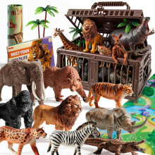 JOYIN Safari Animals Toys with Play Mat & Storage Cage & Educational Book