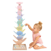 Montessori Sound Tree, 72CM Rainbow Musical Tree with 1 Base, 12 Balls, 30 Pieces Wooden Marble Run