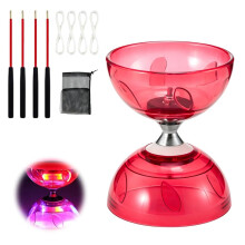 LED Triple Bearing Diabolo Set, With 2 Pairs of Sticks, 4 Rope, Red
