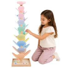 Montessori Sound Tree, 73CM Wooden Marble Run, Rainbow Musical Tree, Wooden Ball Drop Toy, Singing Tower Rolling Ball Drop Toy with 12 Rainbow Balls