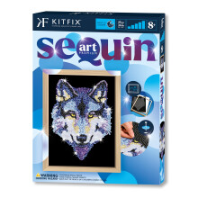 Kitfix - Sequin Art Wolf with Wooden Frame - 27 x 36cm - Sequin Art Blue Premium - Creative Set