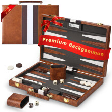 Backgammon Set, 11 Inch Backgammon Set With Premium Leather Case, Portable Board Game With Acrylic Playing Pieces & Wooden Dice Cups