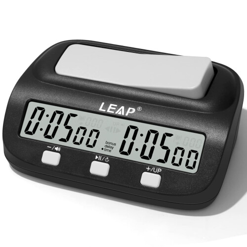 LEAP Digital Chess Clocks Timer with Bonus & Delay Countdown Function for 2-Player Board Games - Black
