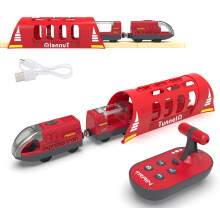Toy Train Set Remote Control Train, Motorized Trains for wooden track, Electric Train and Tunnel with Sound & Lighting Effect