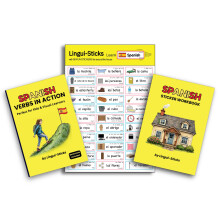 Spanish Beginner Starter Pack for Kids & Adults - Workbook, Verb Book & 99 Home Vocabulary Stickers - Fun Visual Sentence Building Kit
