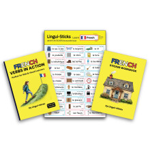 French Beginner Starter Pack for Kids & Adults - Workbook, Verb Book & 99 Home Vocabulary Stickers - Fun Visual Sentence Building Kit