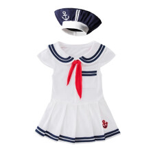 Lito Angels Sailor Costume for Girls Nautical Navy Outfit with Hat Cute Marine Onesie Dress Kids Fancy Dress for Halloween World Book Day School Party